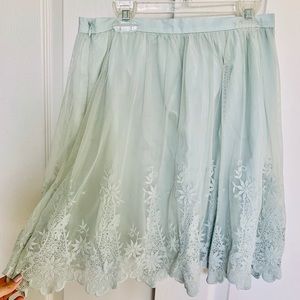 Mint Flower Embriodered Circle Skirt Tulle